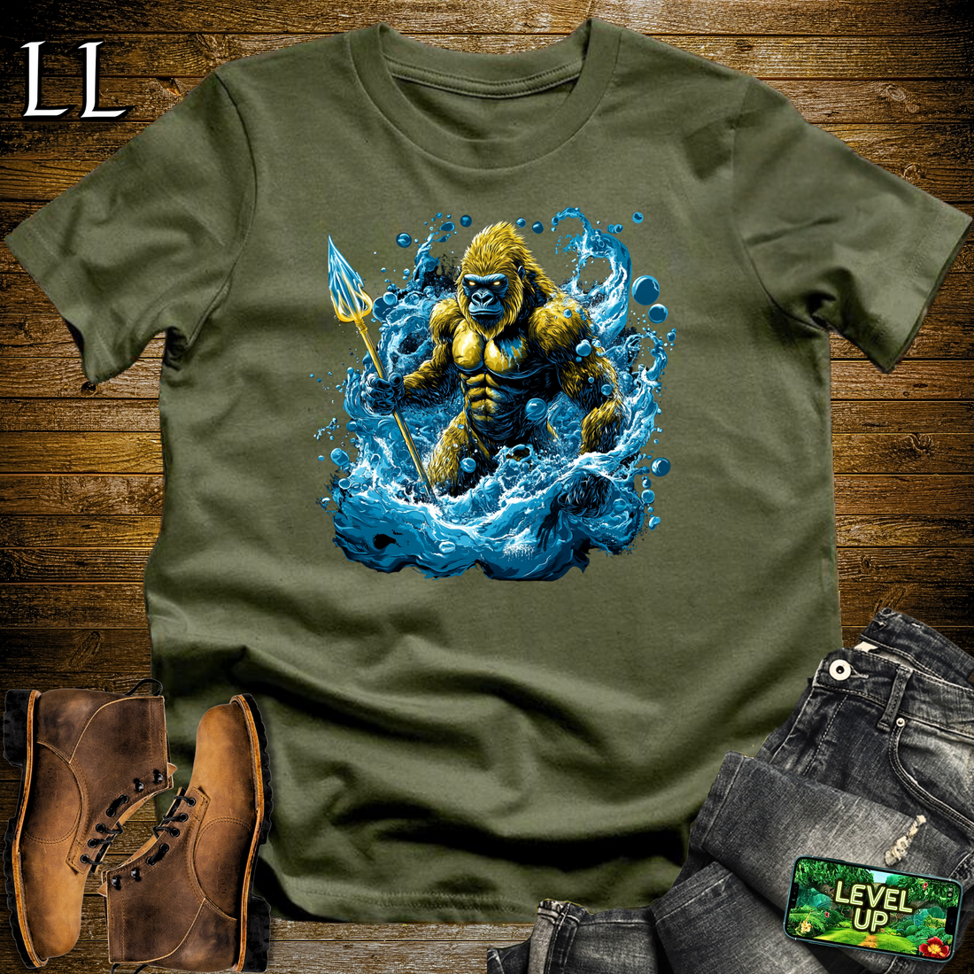 Water Gorilla Softstyle Tee Military Green | Funny Water Sports Tee