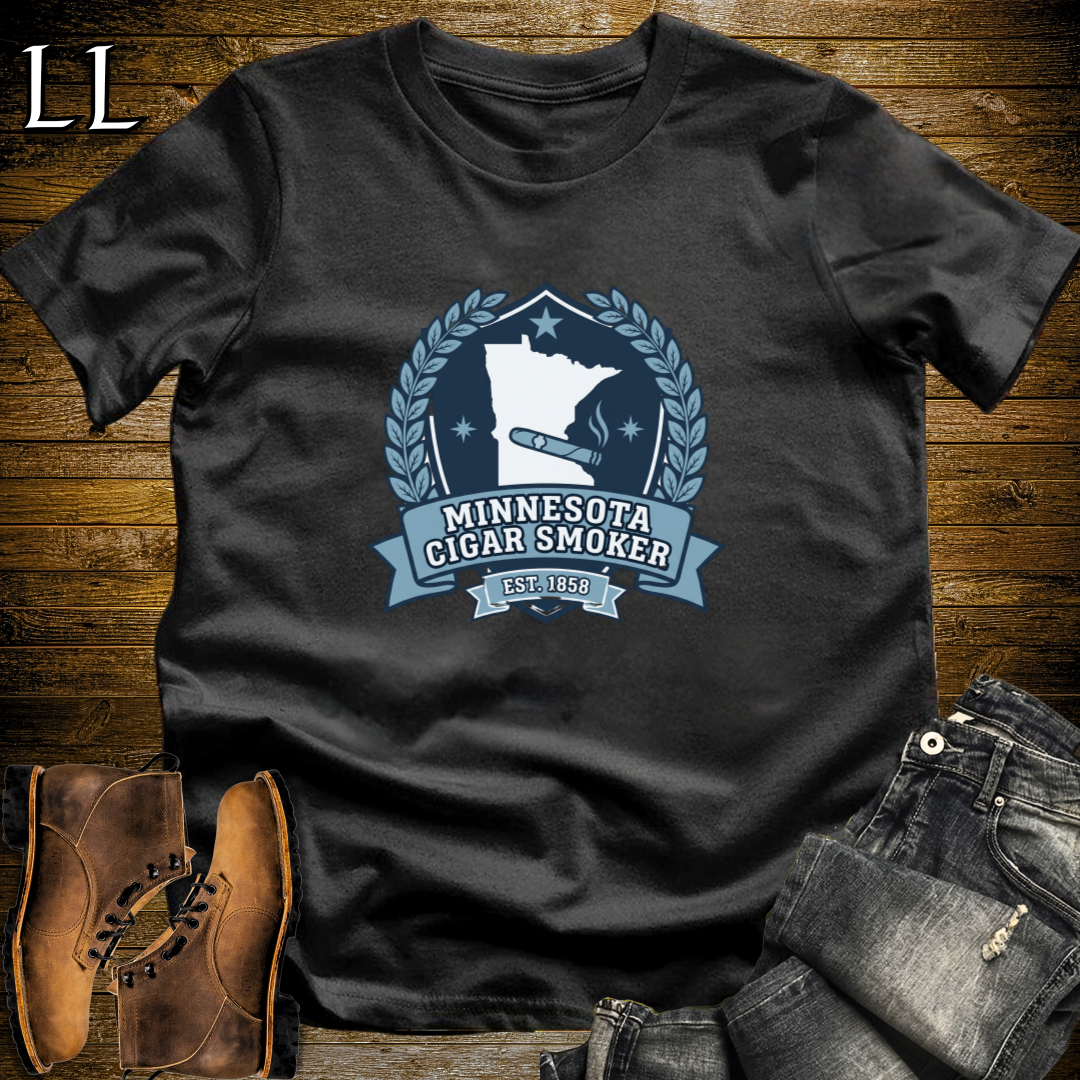 Minnesota Cigar Smoker Shield T-Shirt Black | State Crest Cigar Shirt