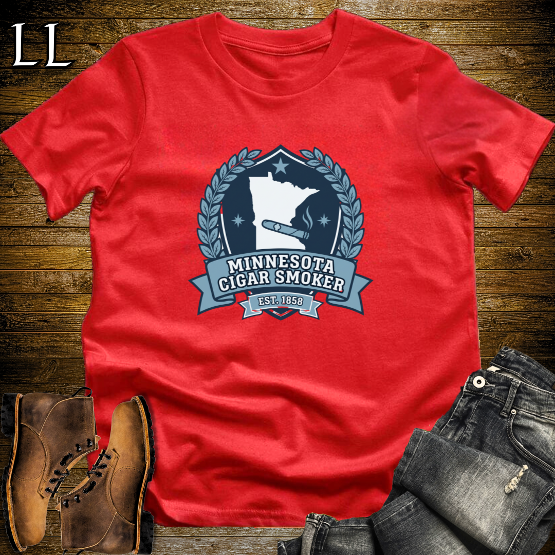 Minnesota Cigar Smoker Shield T-Shirt Red | State Crest Cigar Shirt