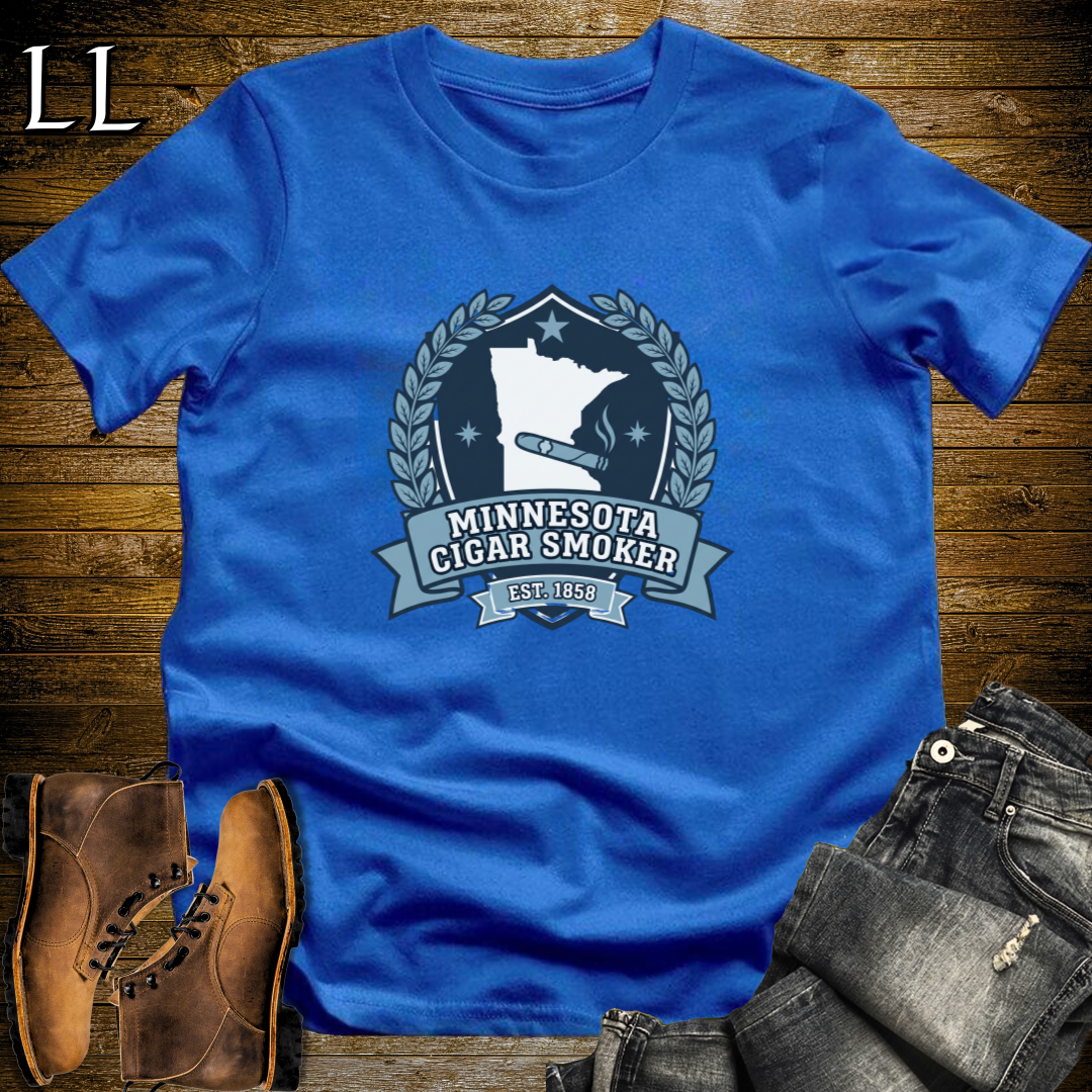 Minnesota Cigar Smoker Shield T-Shirt Royal Blue | State Crest Cigar Shirt