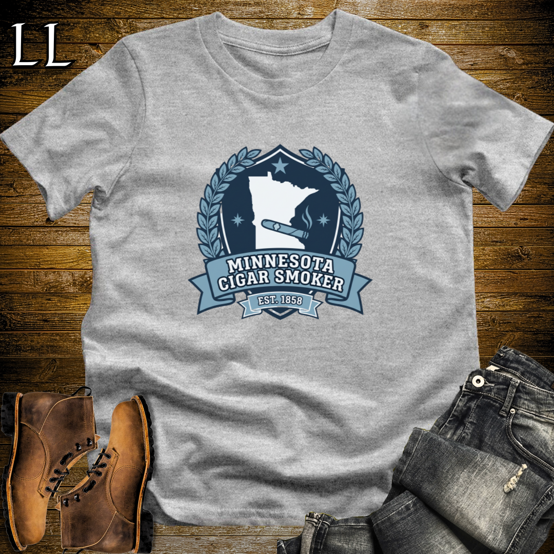 Minnesota Cigar Smoker Shield T-Shirt Sport Grey | State Crest Cigar Shirt