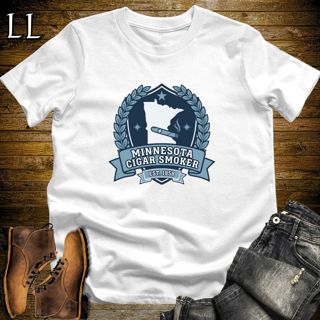 Minnesota Cigar Smoker Shield T-Shirt White | State Crest Cigar Shirt