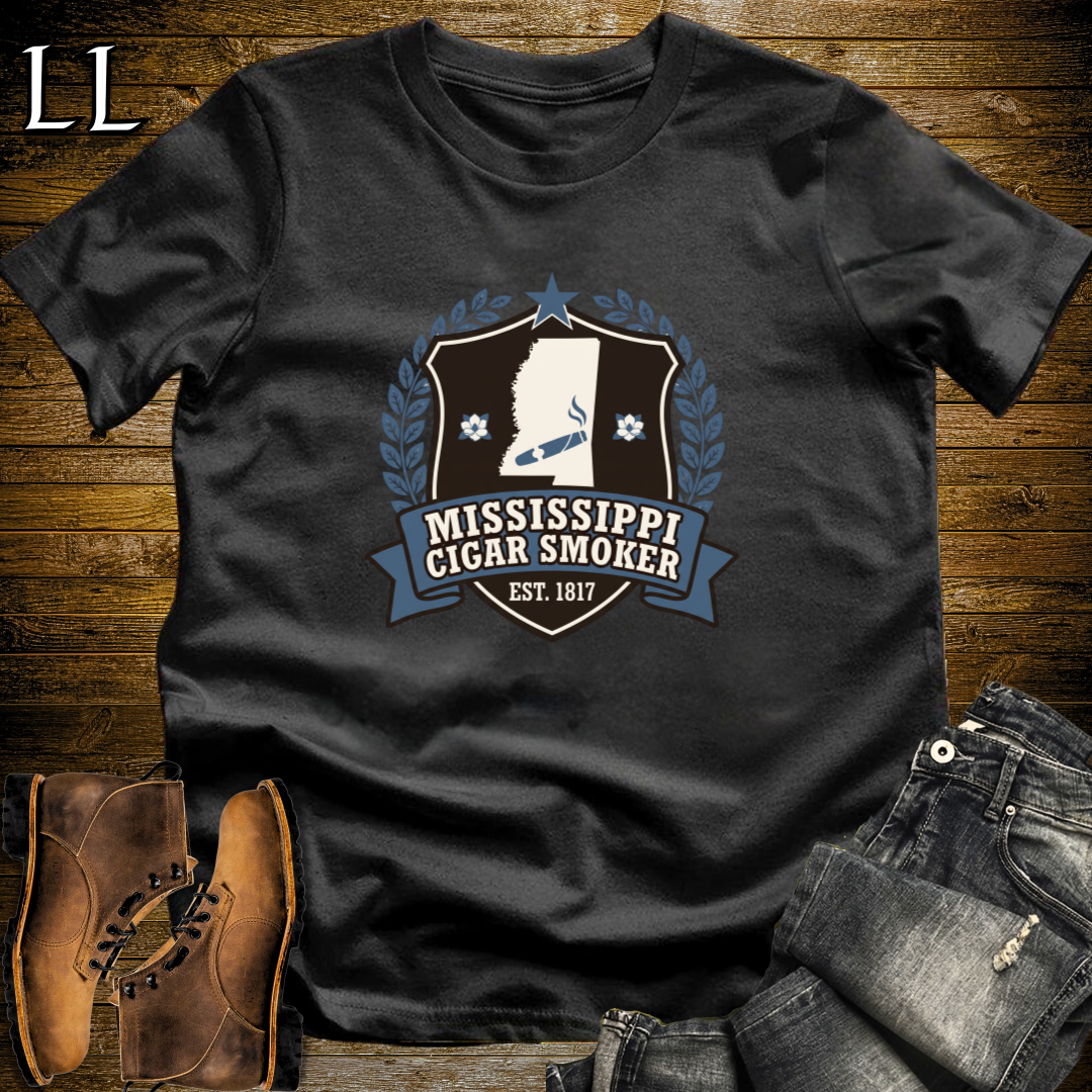 Mississippi Cigar Smoker Shield T-Shirt Black | Mississippi Cigar Crest Shirt