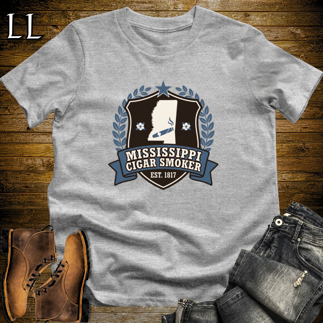Mississippi Cigar Smoker Shield T-Shirt Sport Grey | Mississippi Cigar Crest Shirt
