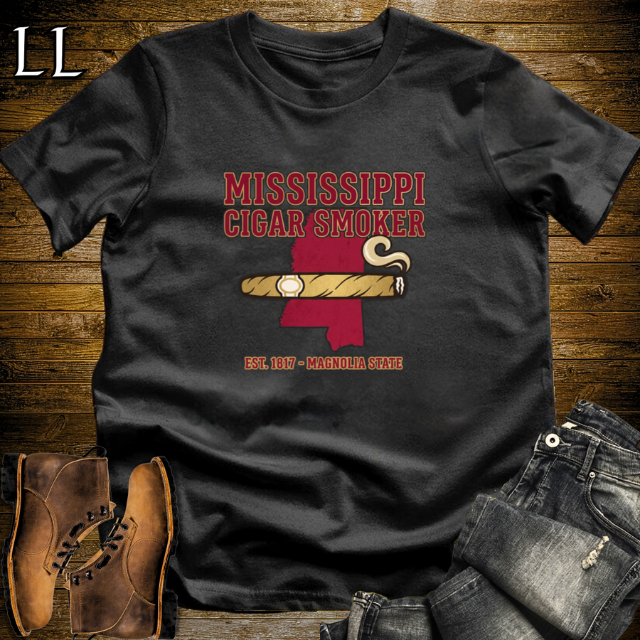Mississippi Cigar Smoker T-Shirt Black | Mississippi State Cigar Shirt