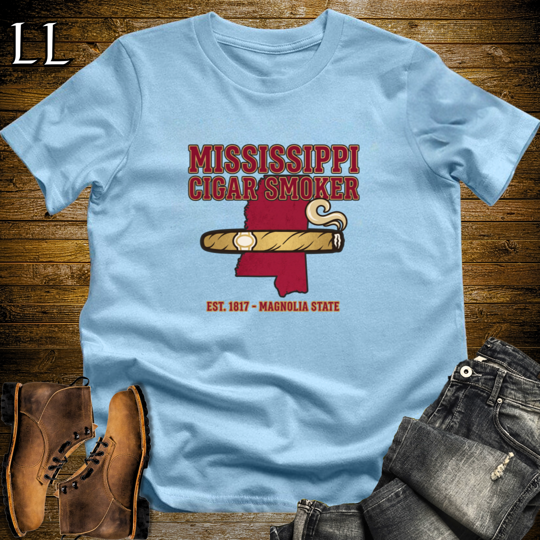 Mississippi Cigar Smoker T-Shirt Light Blue | Mississippi State Cigar Shirt