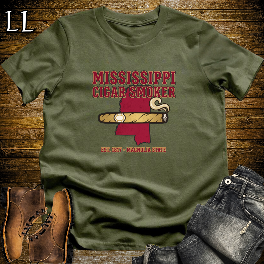 Mississippi Cigar Smoker T-Shirt Military Green | Mississippi State Cigar Shirt