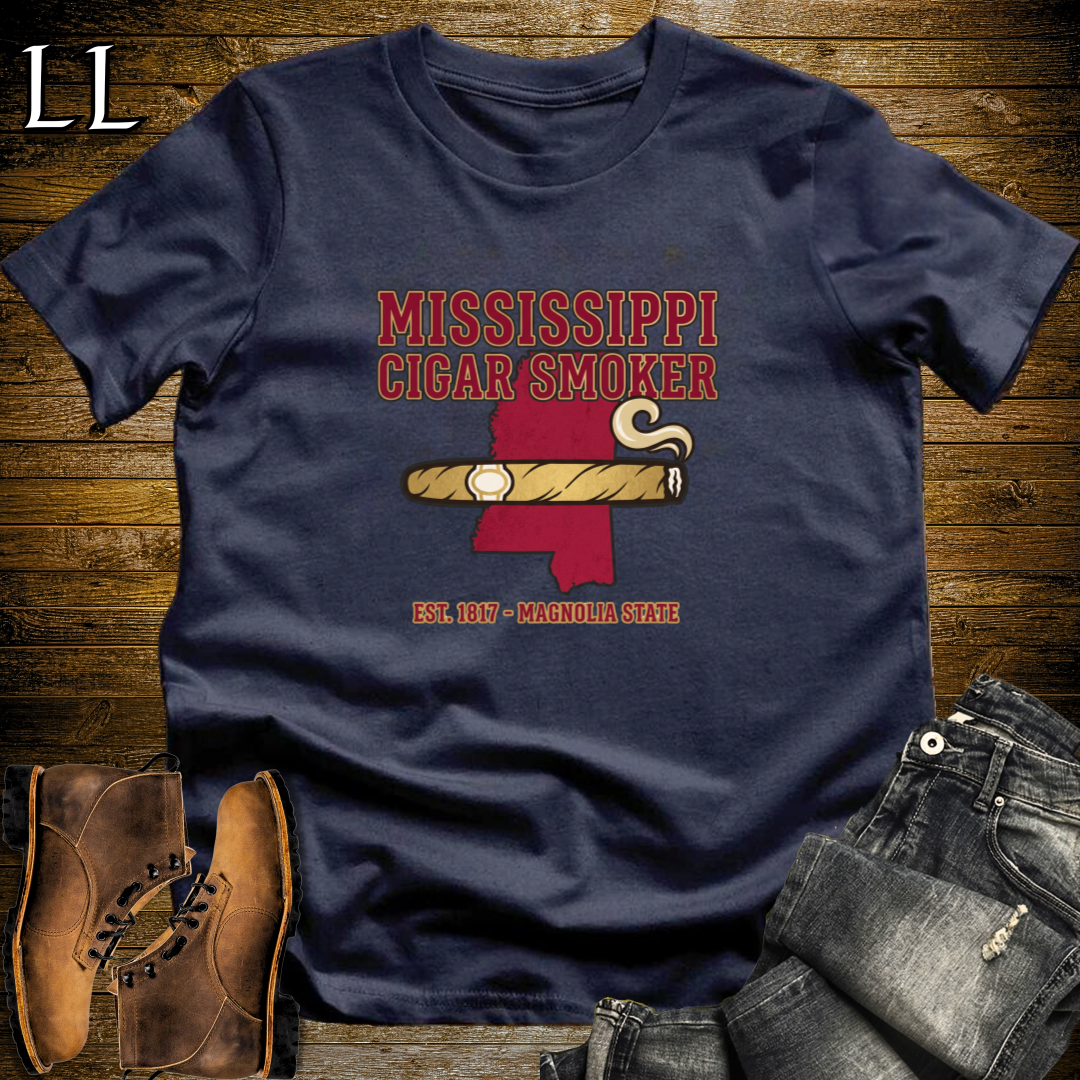 Mississippi Cigar Smoker T-Shirt Navy | Mississippi State Cigar Shirt