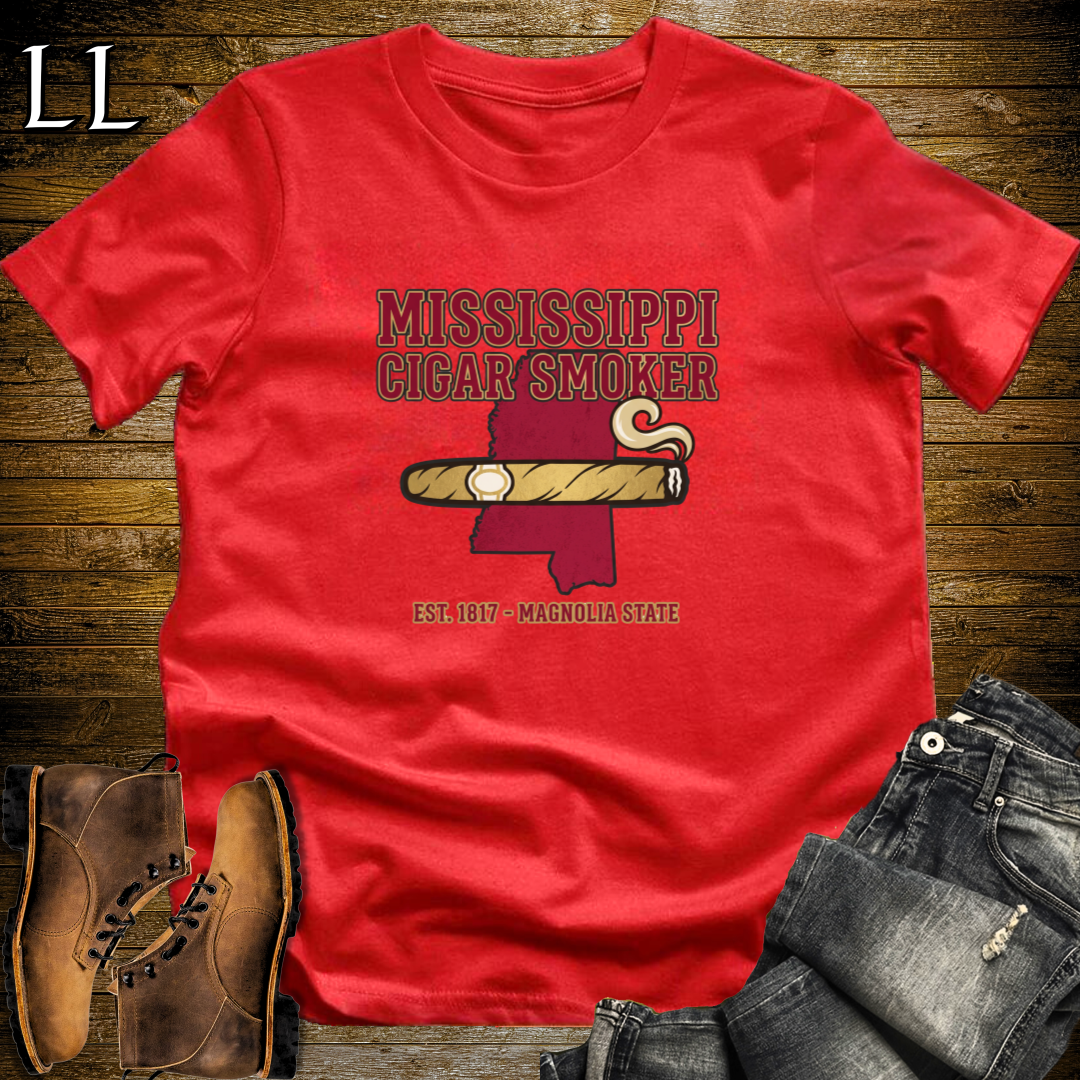 Mississippi Cigar Smoker T-Shirt Red | Mississippi State Cigar Shirt