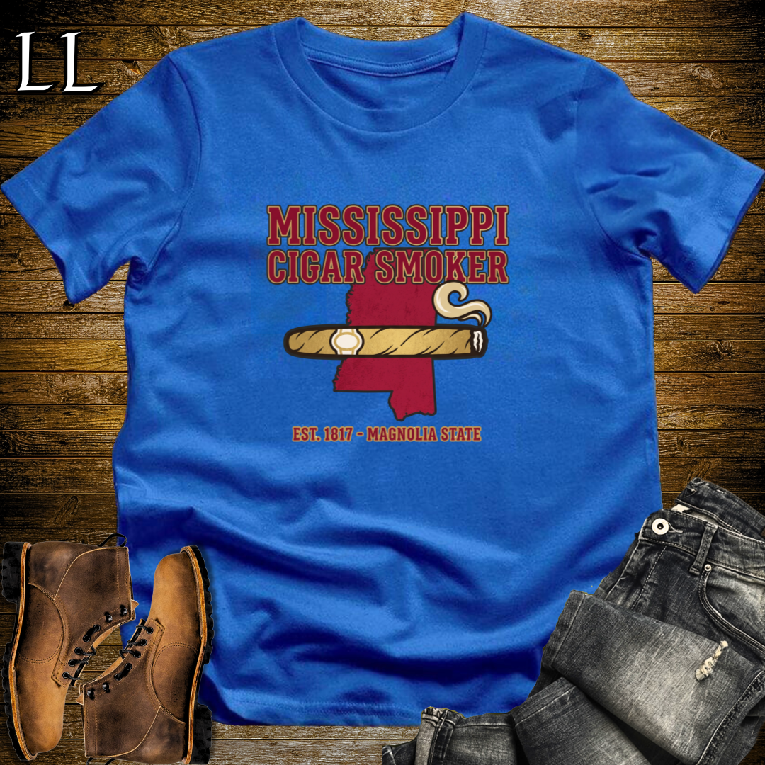 Mississippi Cigar Smoker T-Shirt Royal Blue | Mississippi State Cigar Shirt