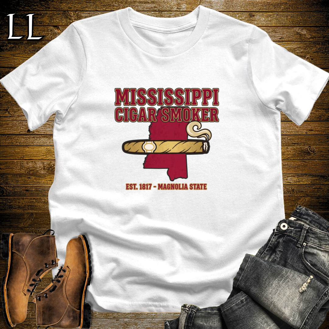 Mississippi Cigar Smoker T-Shirt White | Mississippi State Cigar Shirt