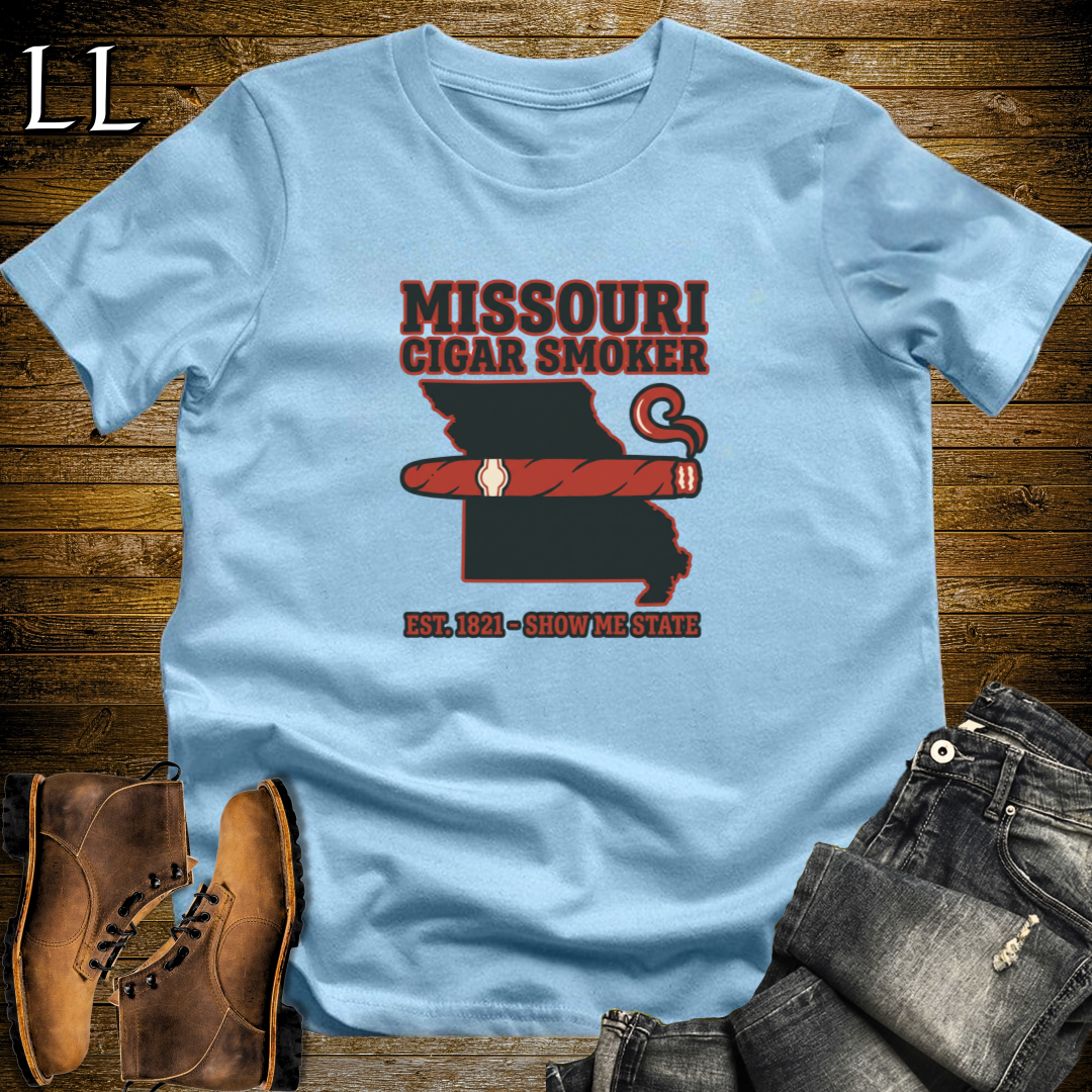 Missouri Cigar Smoker T-Shirt Light Blue | Show Me State Cigar Smoker Tee