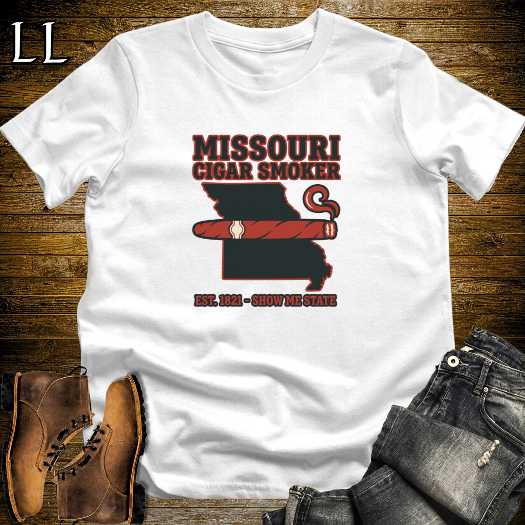 Missouri Cigar Smoker T-Shirt White | Show Me State Cigar Smoker Tee