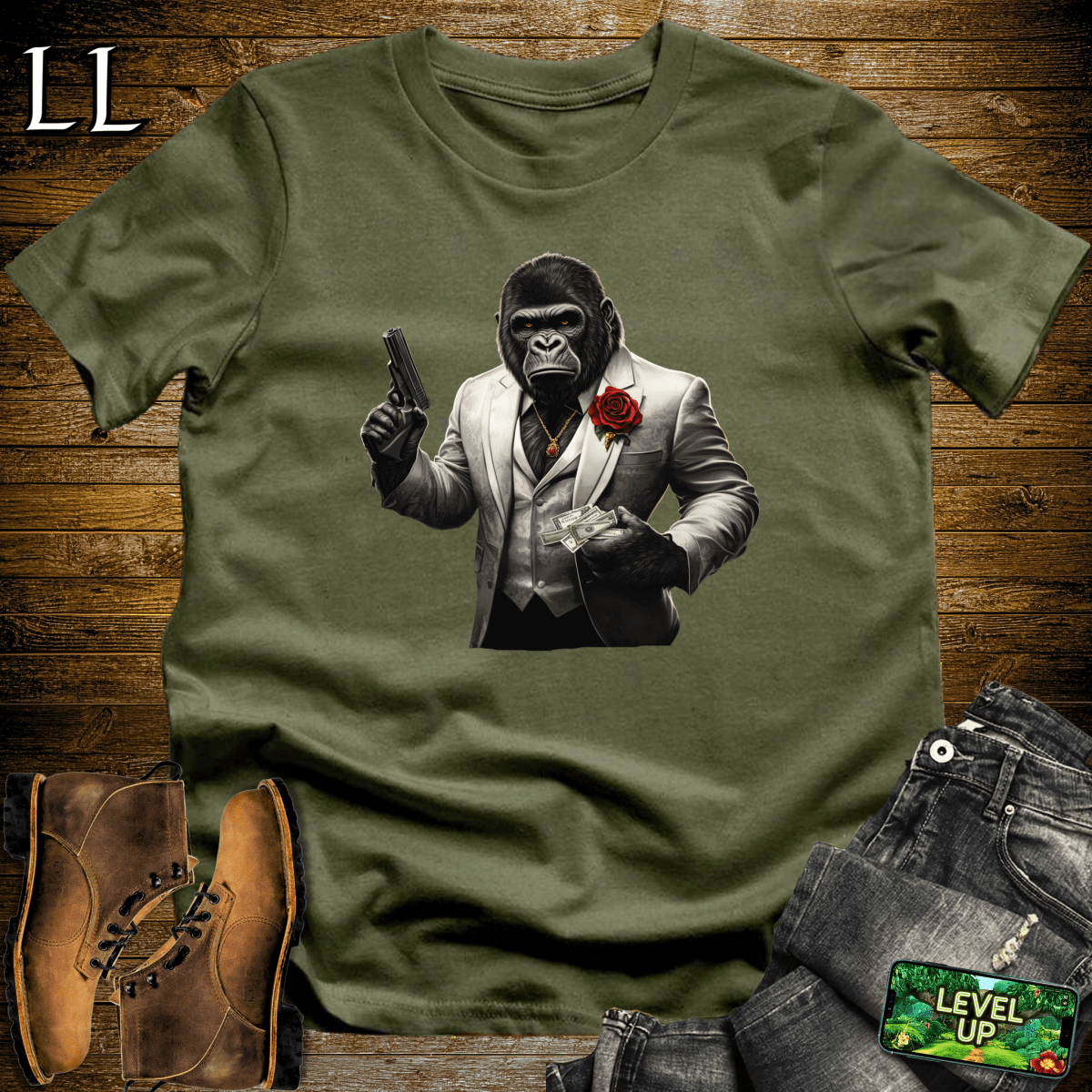 Mob Boss Gorilla Softstyle Tee - Military Green - LegacyLayers