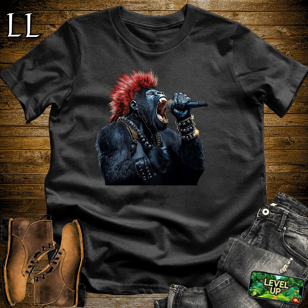 Mohawk Rocker Gorilla Black | Funny Music Lover Shirt