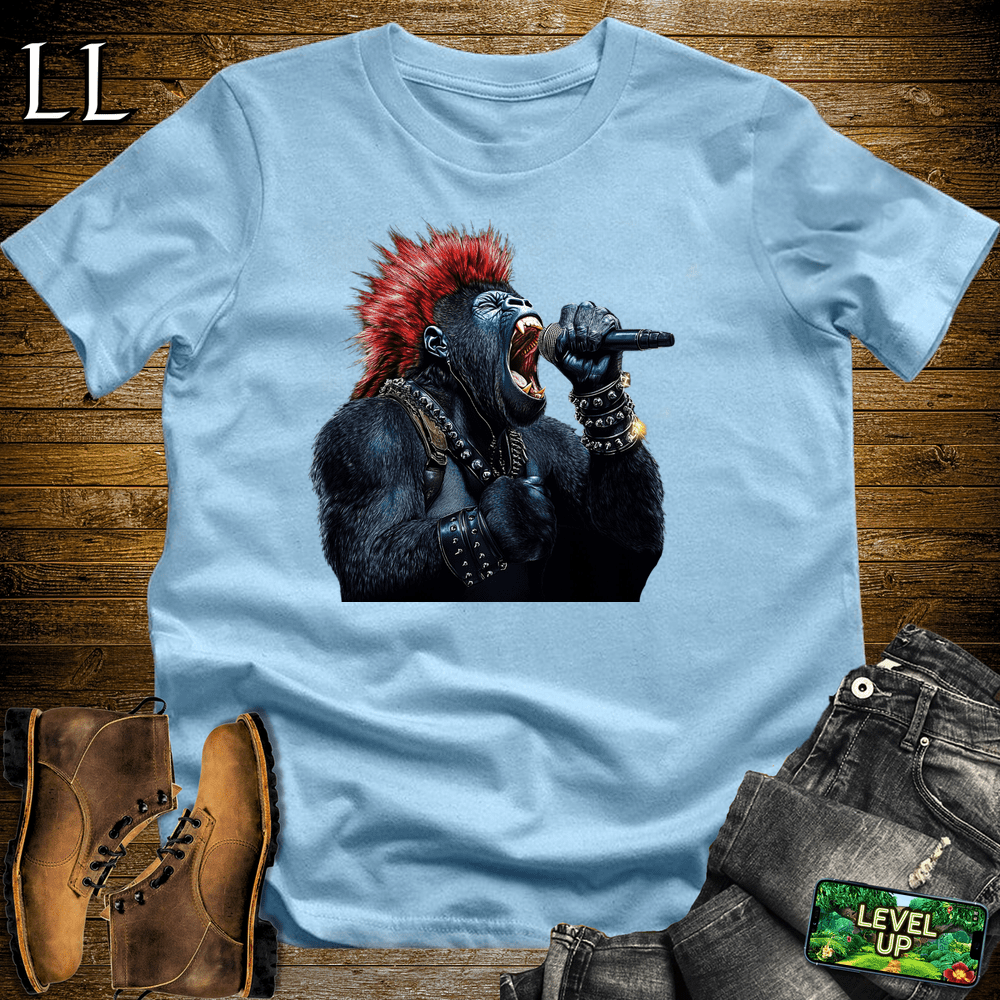 Mohawk Rocker Gorilla Light Blue | Funny Music Lover Shirt