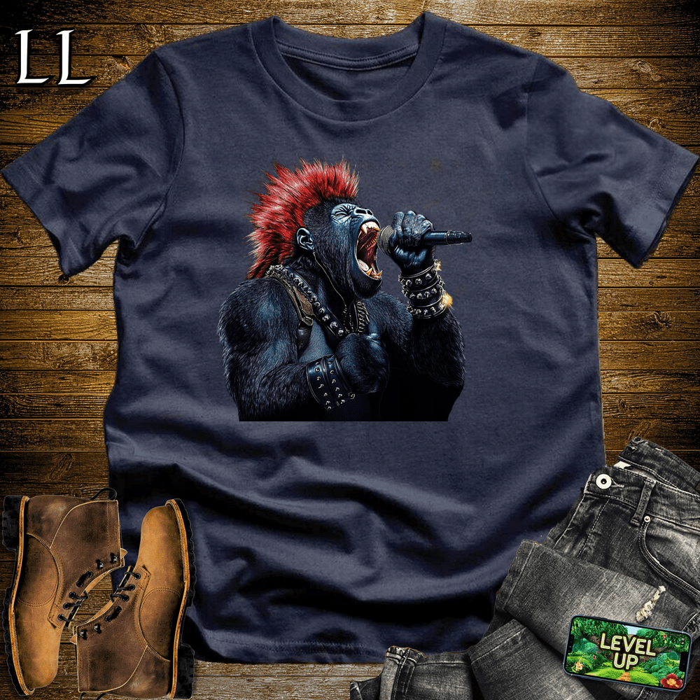 Mohawk Rocker Gorilla Navy | Funny Music Lover Shirt