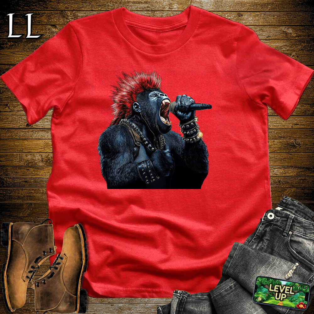 Mohawk Rocker Gorilla Red | Funny Music Lover Shirt