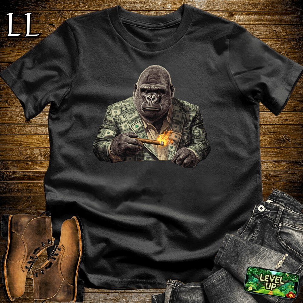 Money Suit Cigar Gorilla Black | Gorilla Graphic Tee