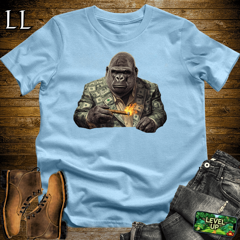 Money Suit Cigar Gorilla Light Blue | Gorilla Graphic Tee