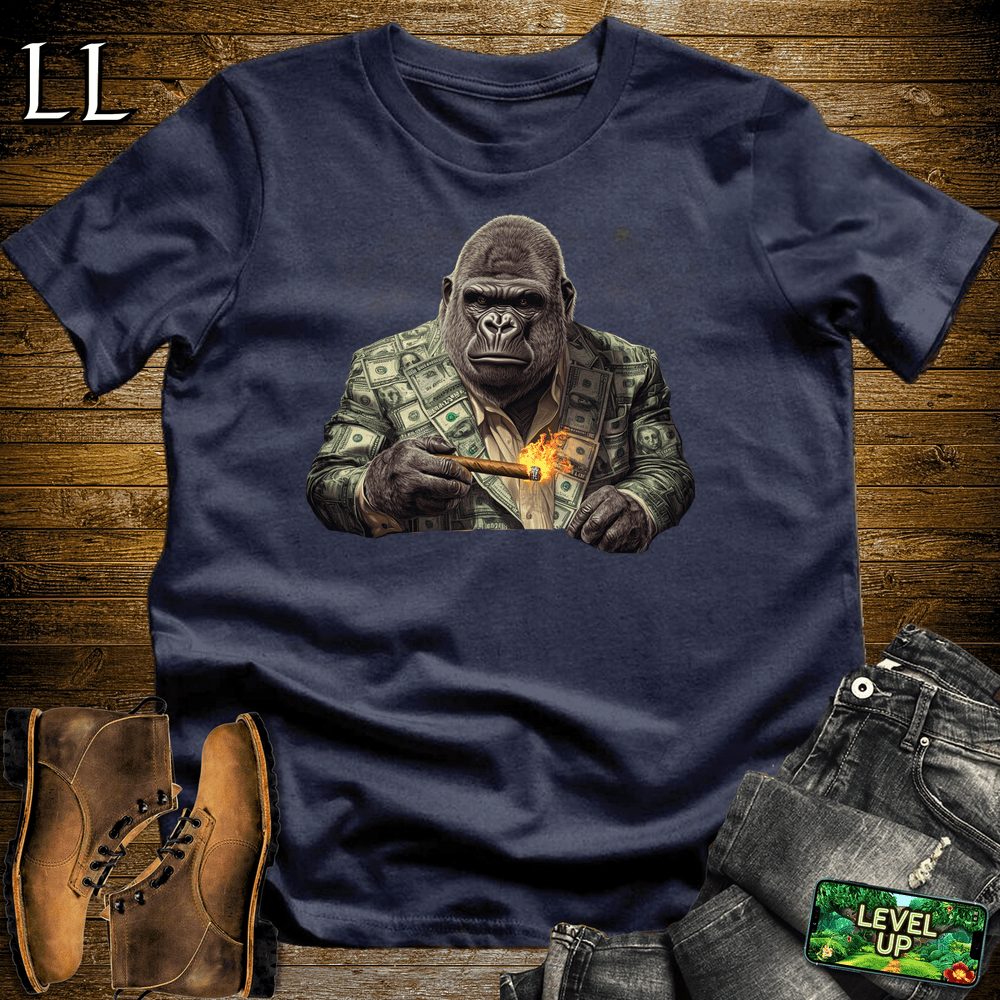 Money Suit Cigar Gorilla Navy | Gorilla Graphic Tee