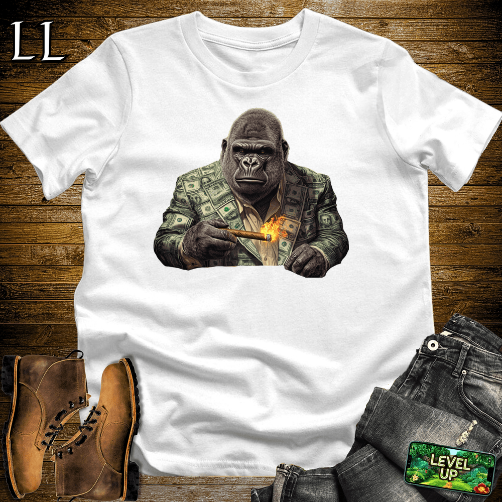 Money Suit Cigar Gorilla White | Gorilla Graphic Tee