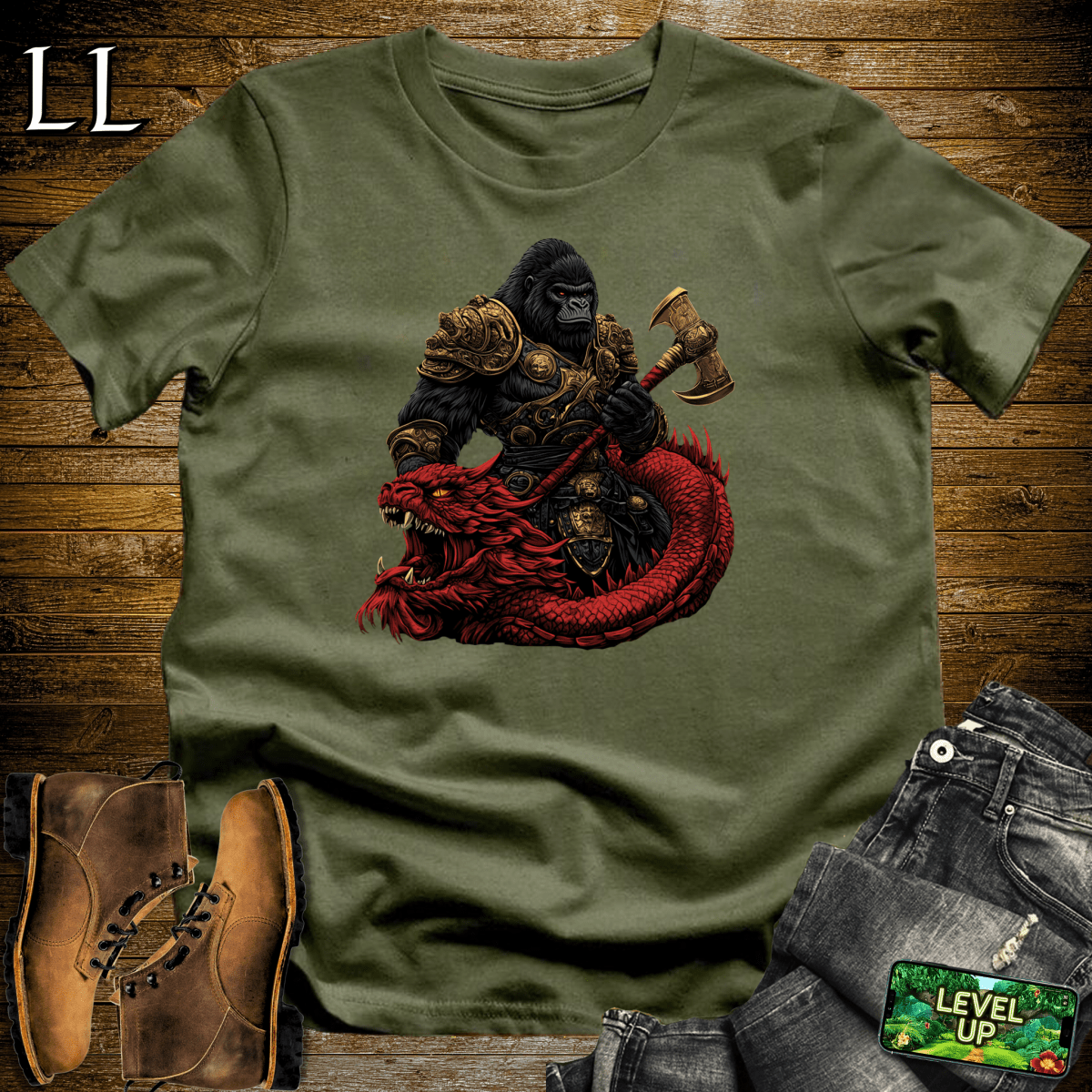 Monster Hunter Gorilla Softstyle Tee - Military Green - LegacyLayers