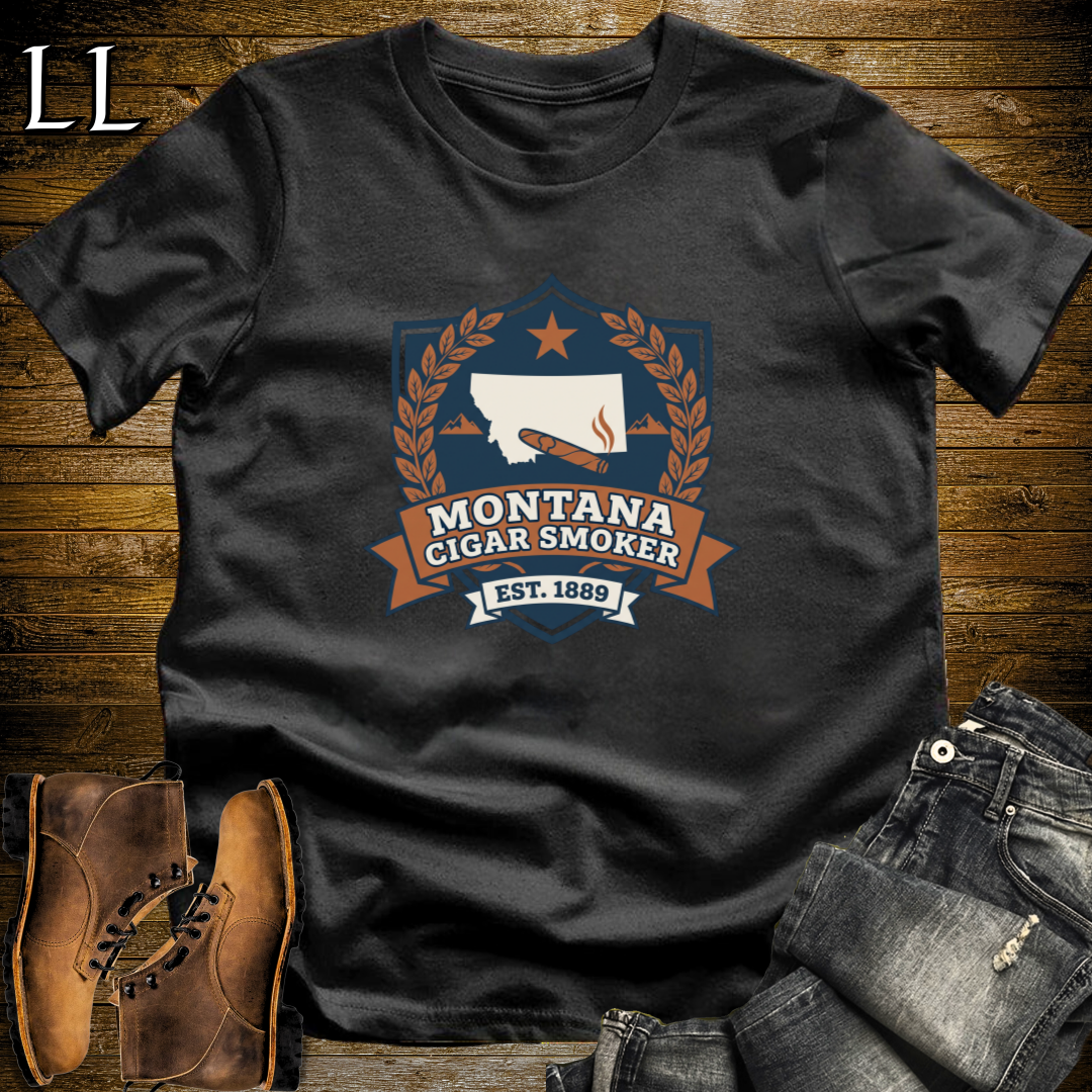 Montana Cigar Smoker Shield T-Shirt Black | State Crest Cigar Shirt
