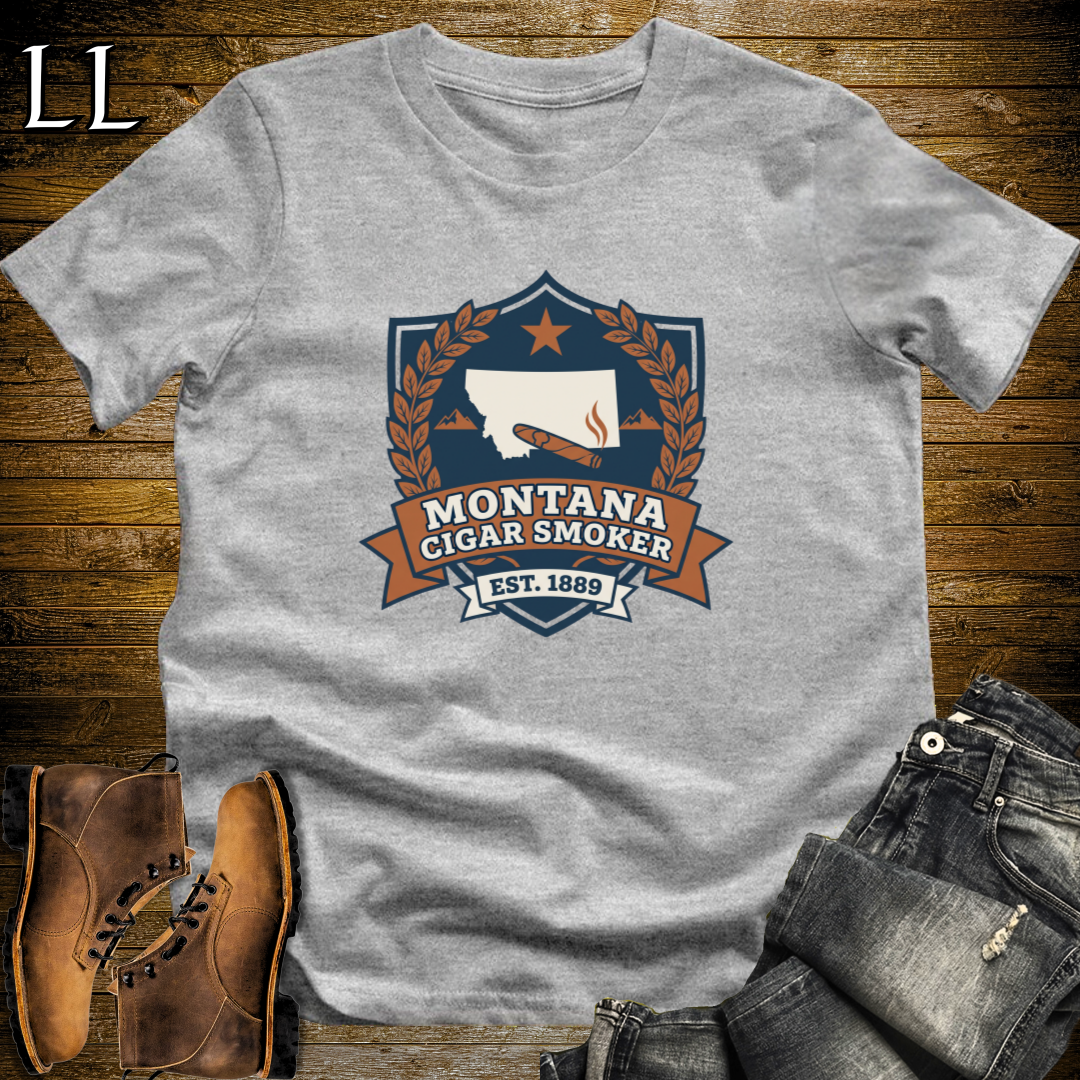 Montana Cigar Smoker Shield T-Shirt Sport Grey | State Crest Cigar Shirt