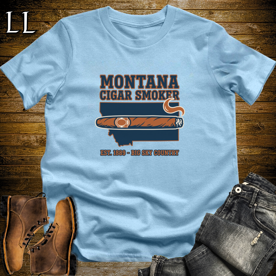 Montana Cigar Smoker T-Shirt Light Blue | State Cigar Shirt