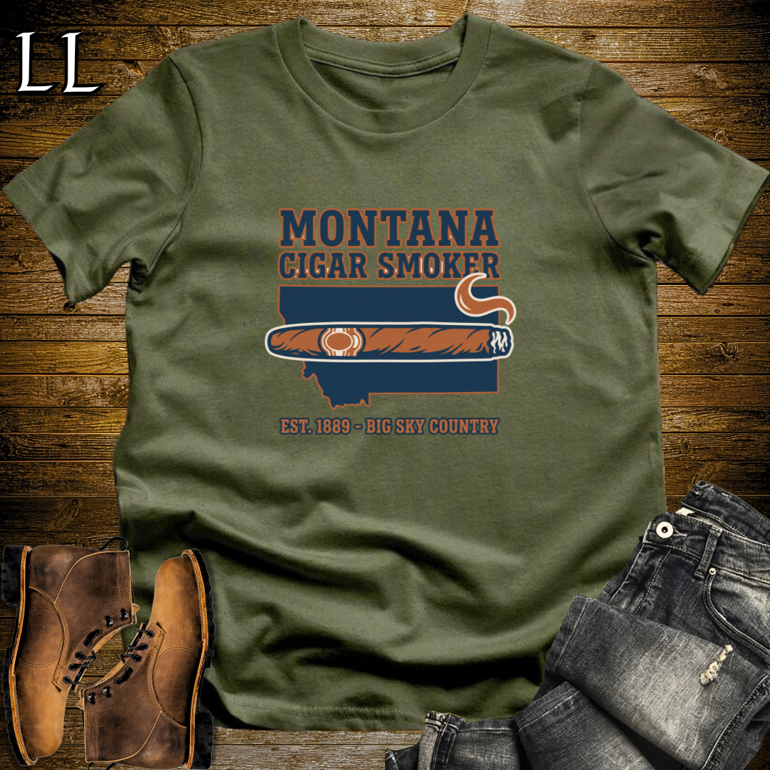 Montana Cigar Smoker T-Shirt Military Green | State Cigar Shirt