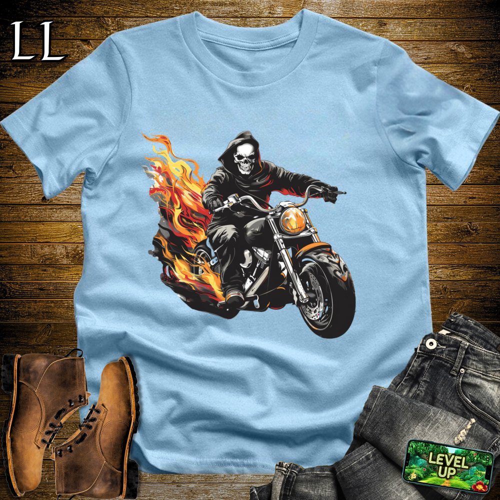 Motorcycle Grim Reaper Softstyle Tee - Light Blue - LegacyLayers