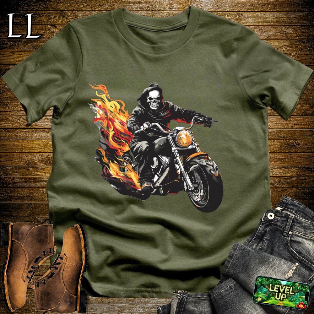 Motorcycle Grim Reaper Softstyle Tee - Military Green - LegacyLayers