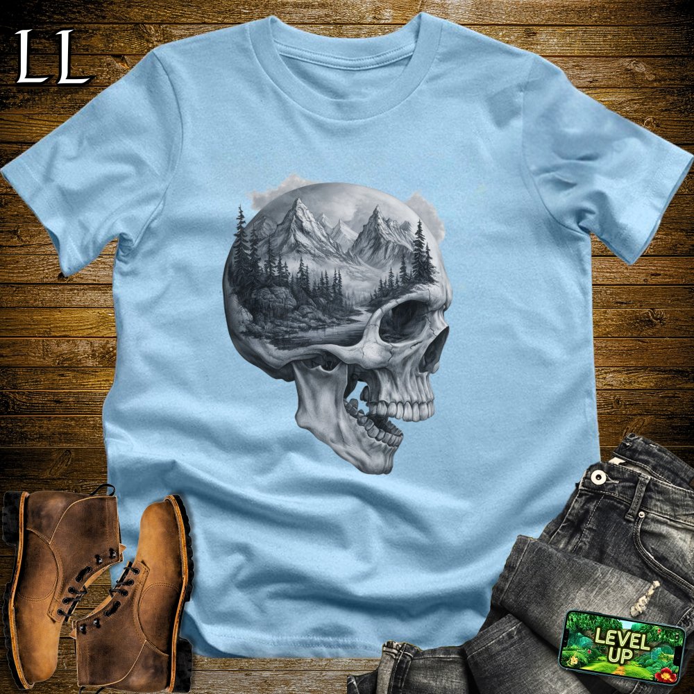 Mountains Grim Reaper Skull Softstyle Tee - Light Blue - LegacyLayers