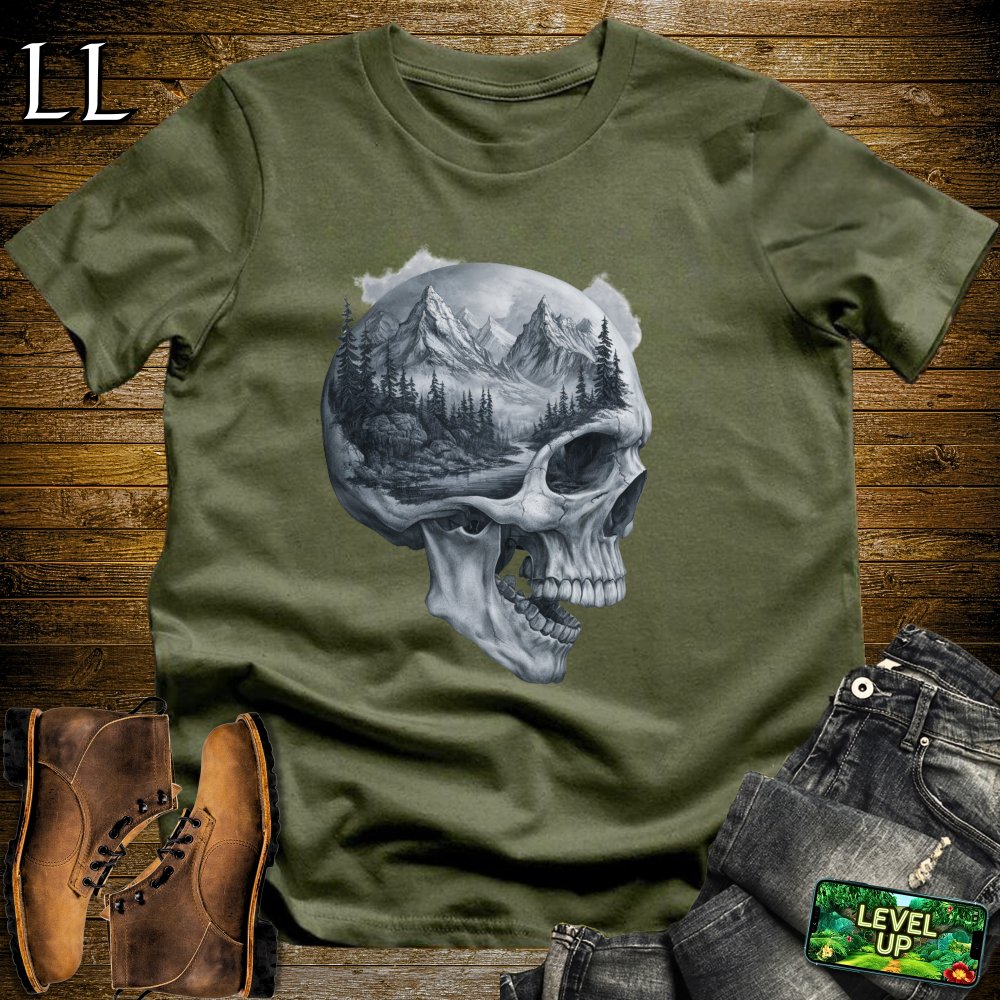 Mountains Grim Reaper Skull Softstyle Tee - Military Green - LegacyLayers