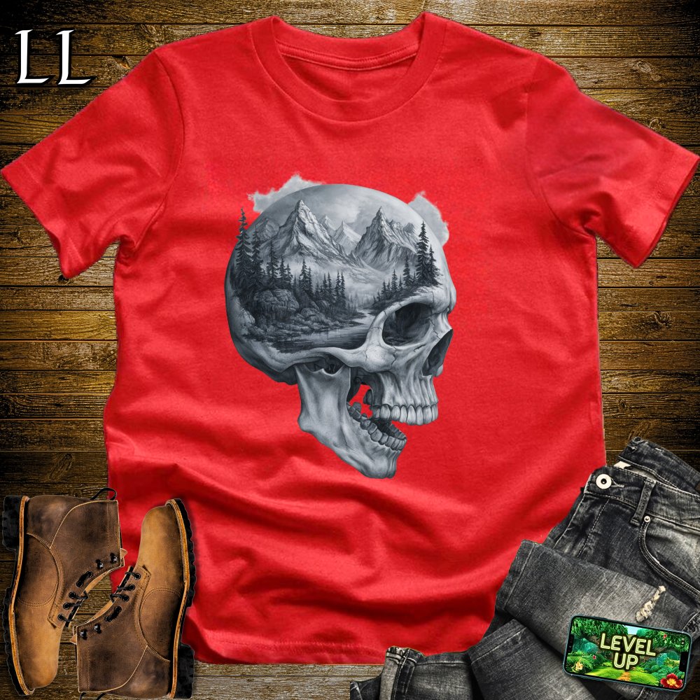 Mountains Grim Reaper Skull Softstyle Tee - Red - LegacyLayers