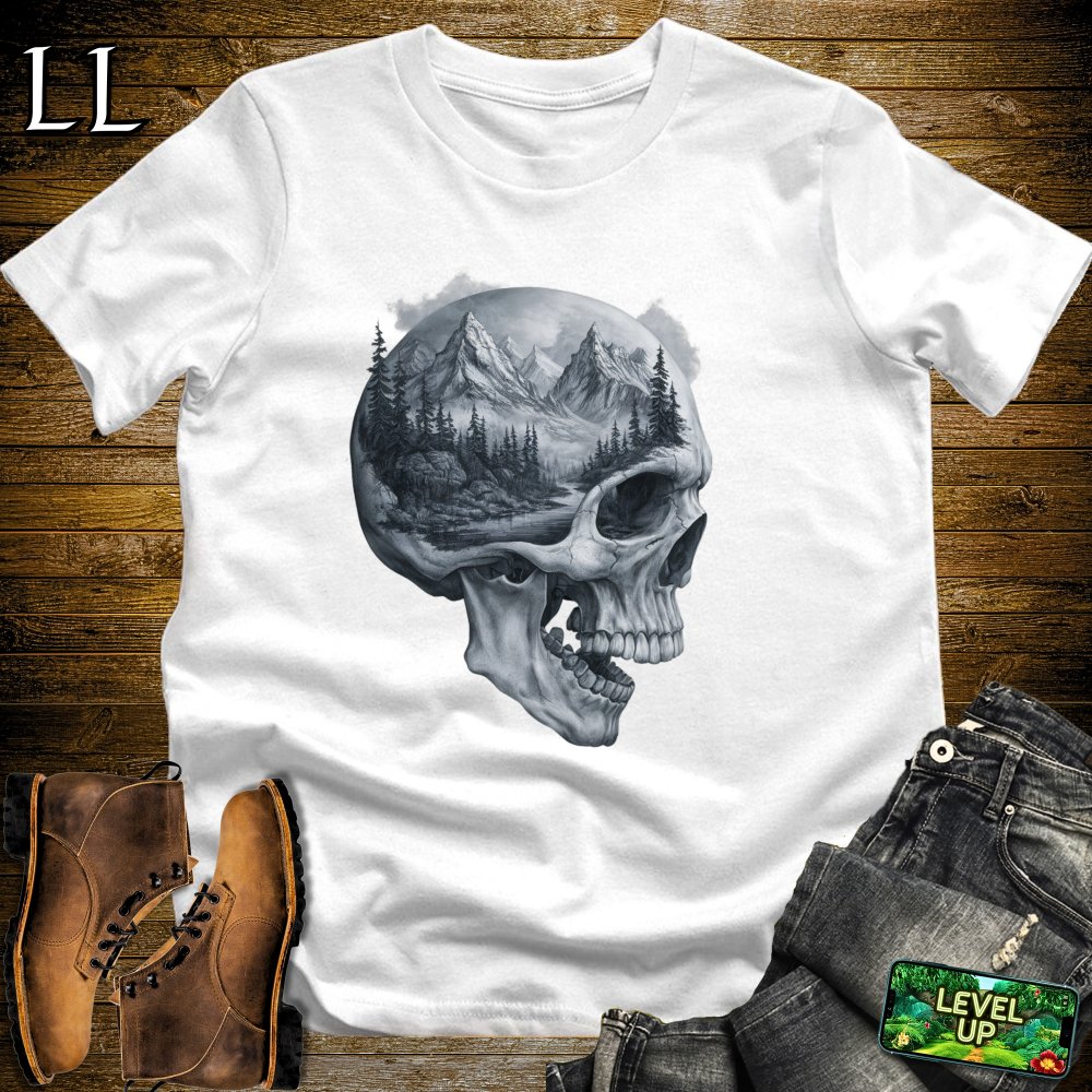 Mountains Grim Reaper Skull Softstyle Tee - White - LegacyLayers