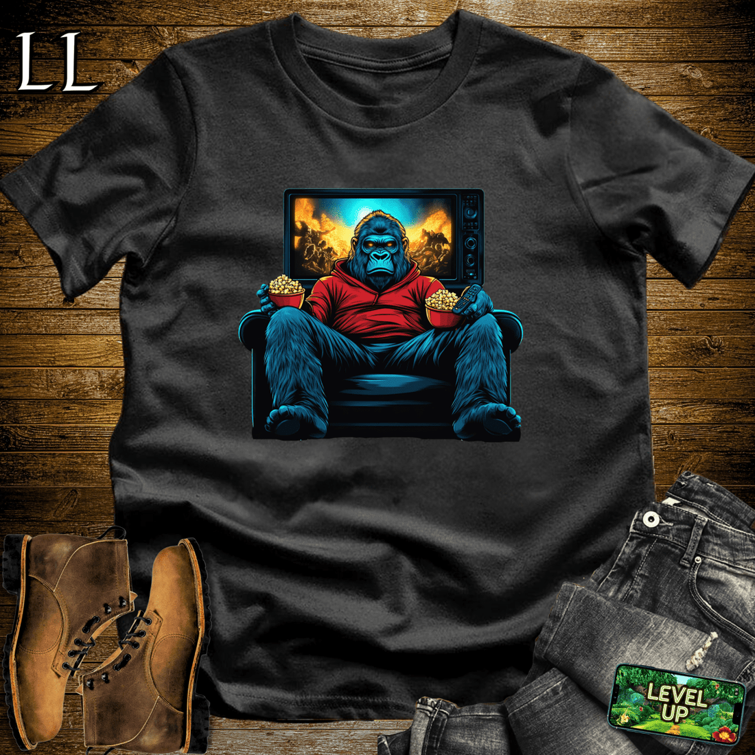 Movie Time Gorilla Softstyle Tee Black | Film Lover Gift Tee