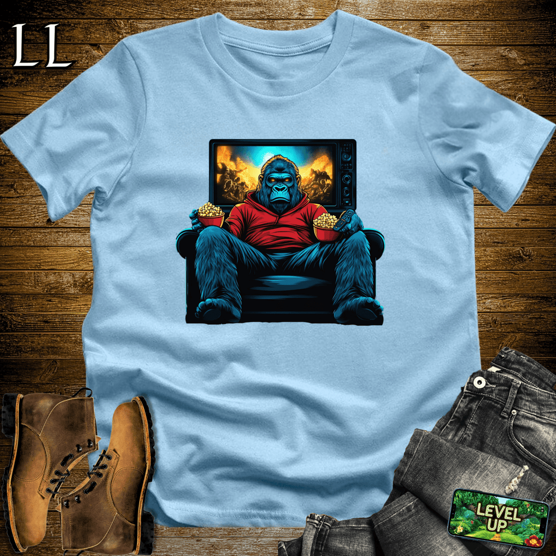 Movie Time Gorilla Softstyle Tee Light Blue | Film Lover Gift Tee