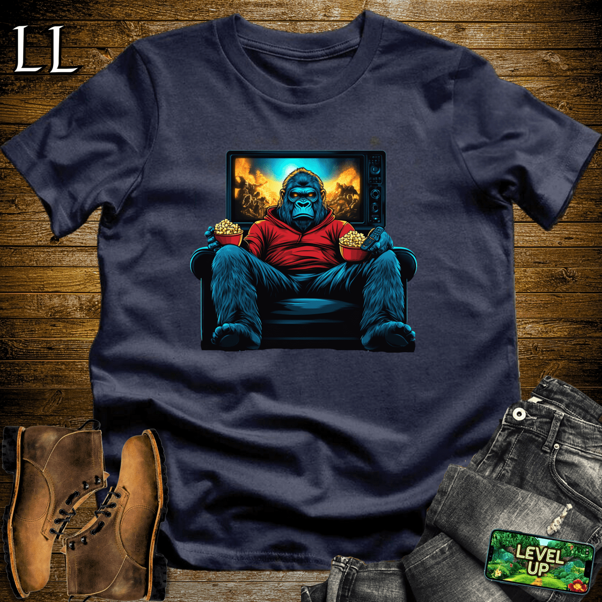 Movie Time Gorilla Softstyle Tee Navy | Film Lover Gift Tee