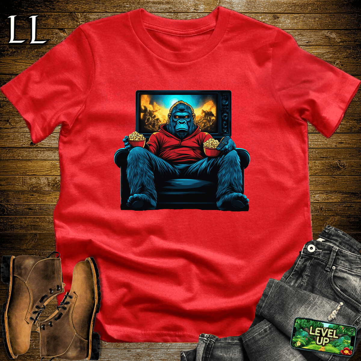 Movie Time Gorilla Softstyle Tee - Red - LegacyLayers