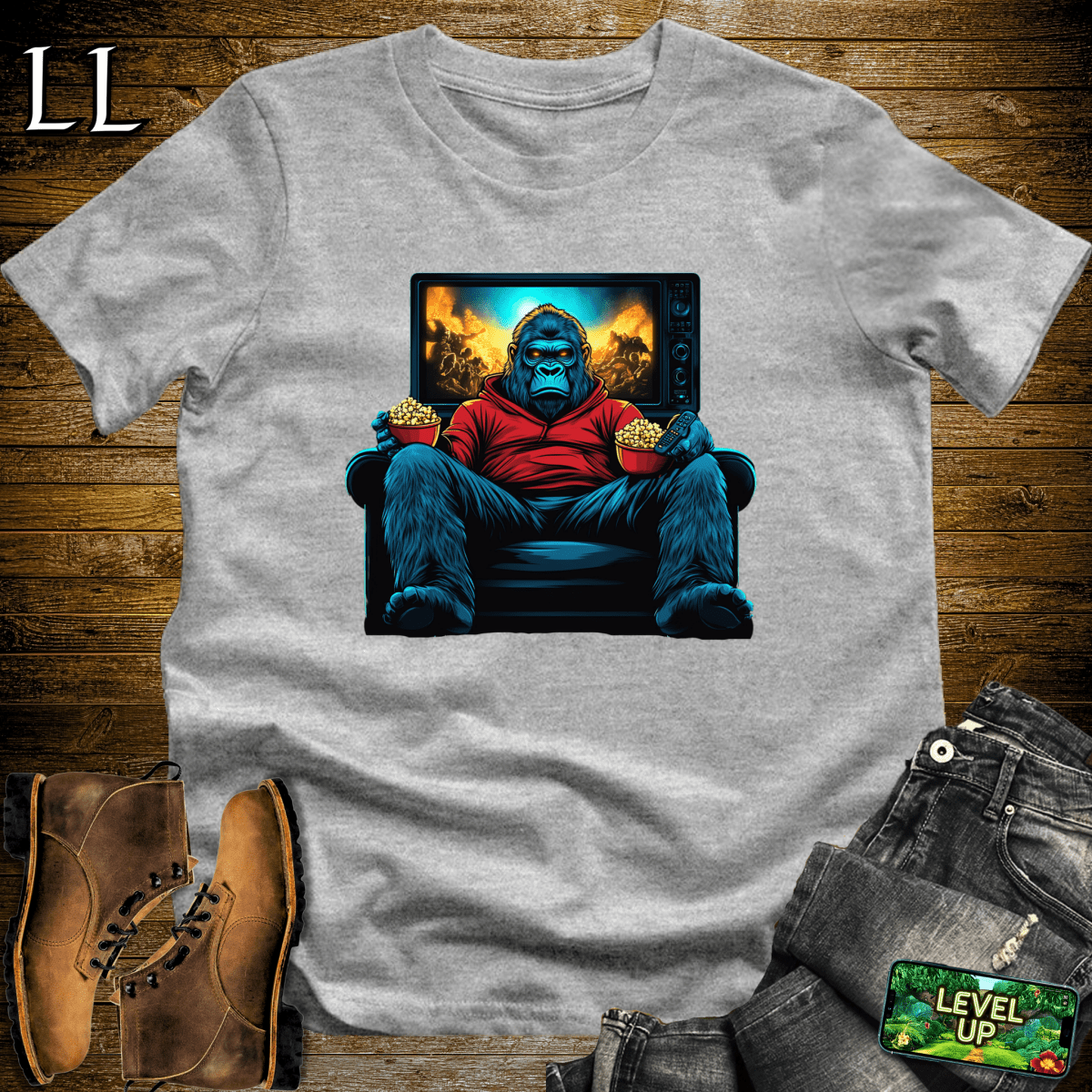 Movie Time Gorilla Softstyle Tee - Sport Grey - LegacyLayers