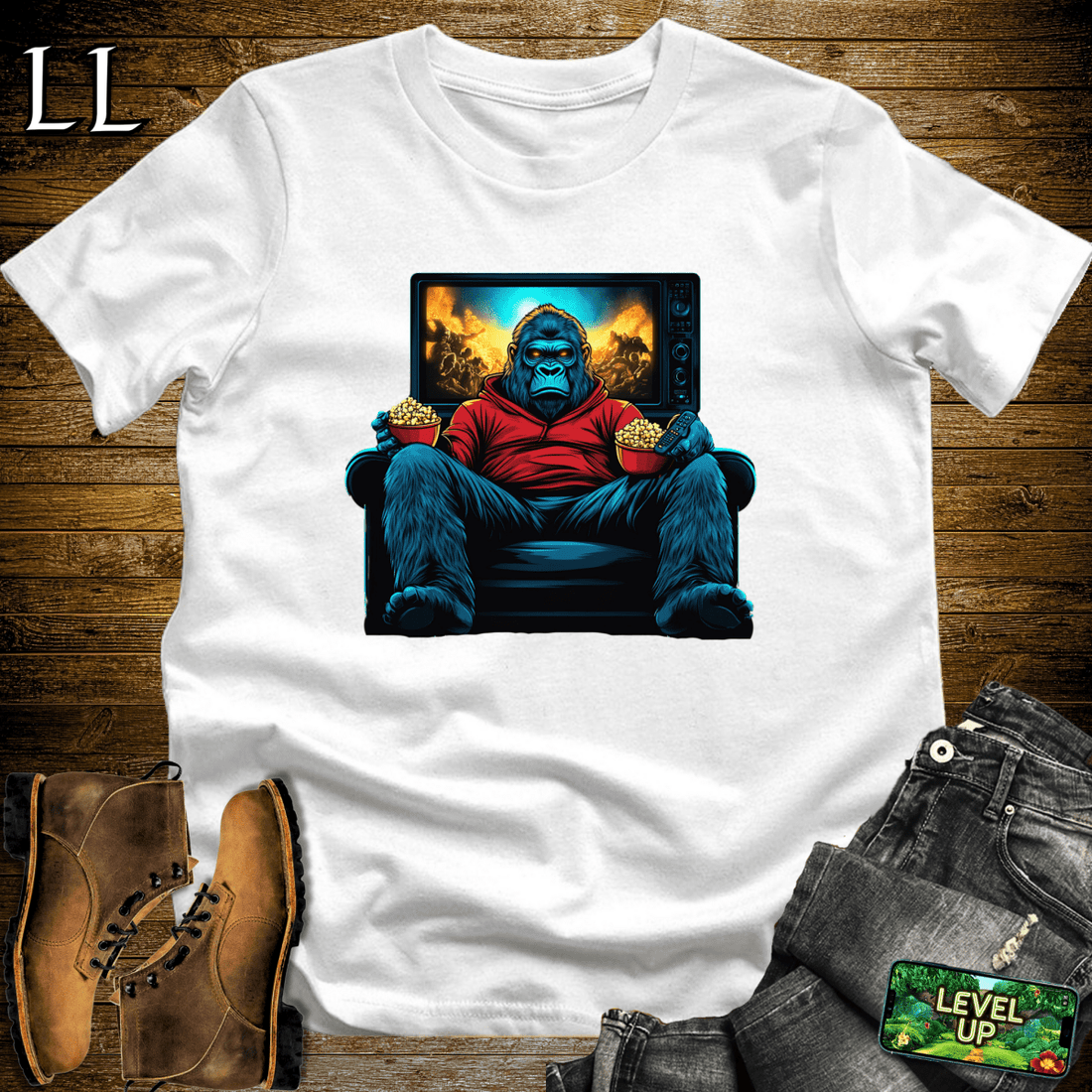 Movie Time Gorilla Softstyle Tee White | Film Lover Gift Tee