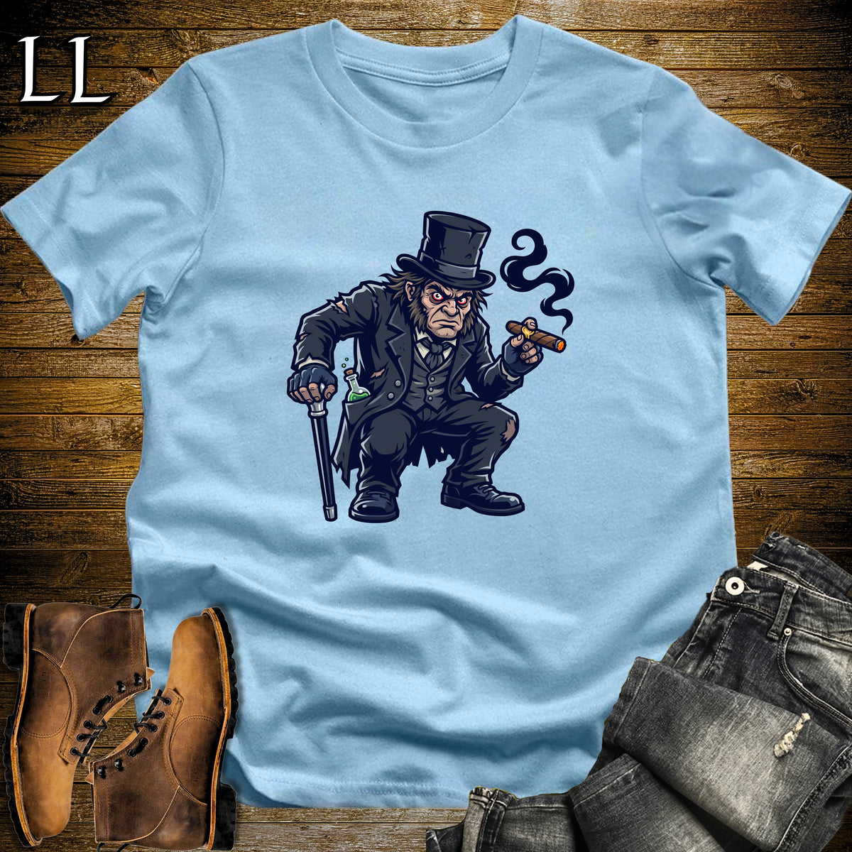 Mr. Hyde Cigar T-Shirt Light Blue | Gothic Horror Cigar Tee