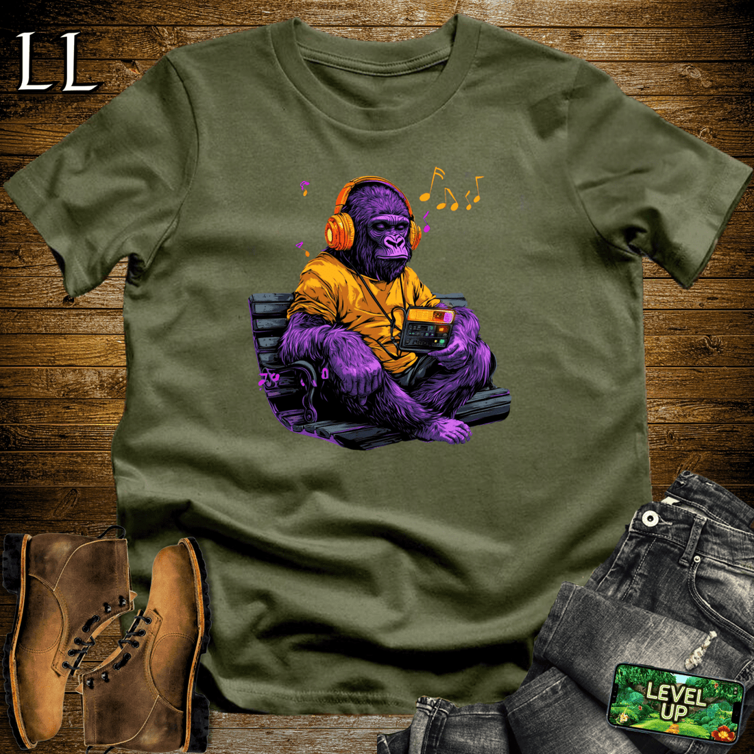 Music Gorilla Softstyle Tee Military Green | Musician Gift