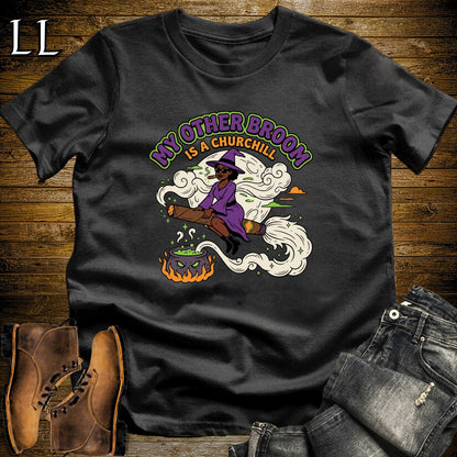 My Other Broom Is a Churchill Witch Moon Cigar Black Woman T-Shirt Black | Witch Cigar Tee