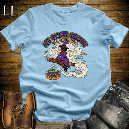 My Other Broom Is a Churchill Witch Moon Cigar Black Woman T-Shirt Light Blue | Witch Cigar Tee