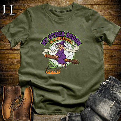 My Other Broom Is a Churchill Witch Moon Cigar White Woman T-Shirt Military Green | Witch Cigar Tee