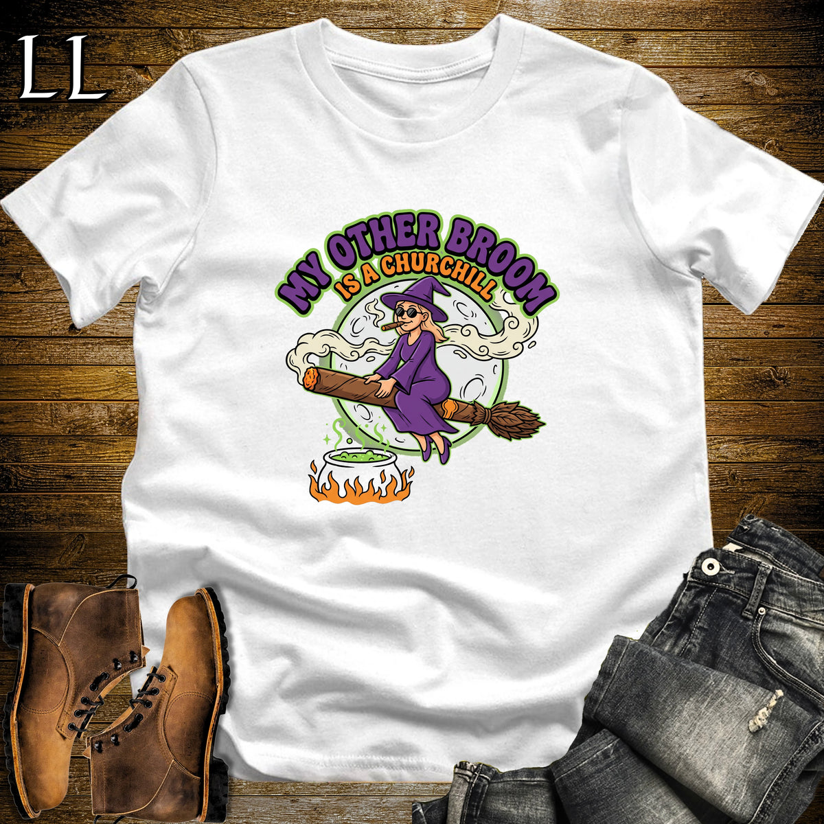 My Other Broom Is a Churchill Witch Moon Cigar White Woman T-Shirt White | Witch Cigar Tee