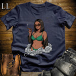 Esmeralda's Smoke Break Cigar Girl T-Shirt Navy | Cigar Pin-Up Girl Tee
